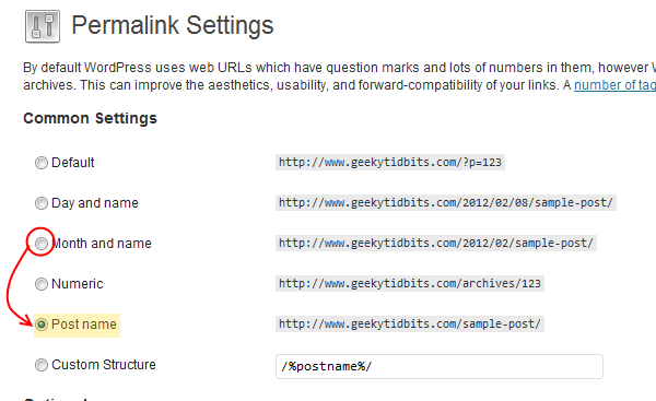 permalinks settings