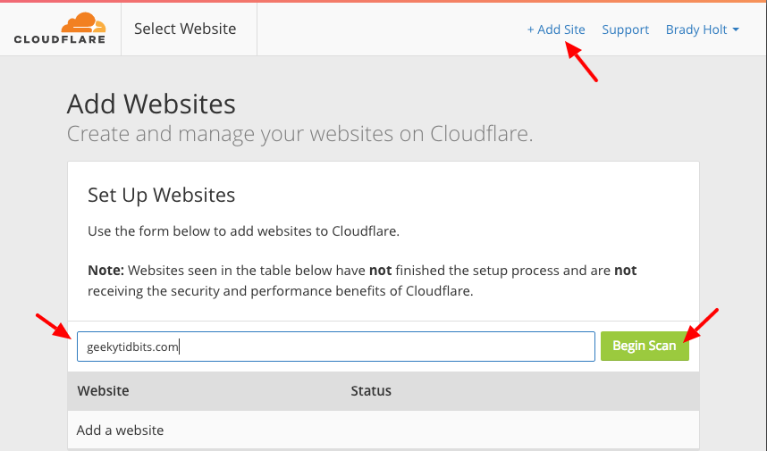 Cloudflare Add Site