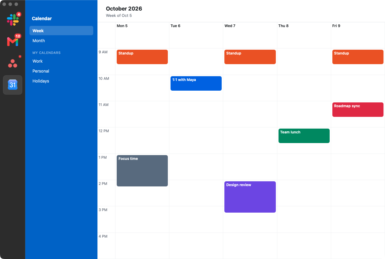 Switchboard with Google Calendar selected