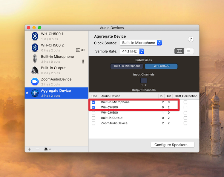 Aggregate Sound Device Settings